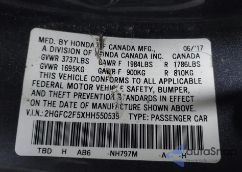 2017 Honda Civic Lx from USA, damaged, VIN 2HGFC2F5XHH550539
